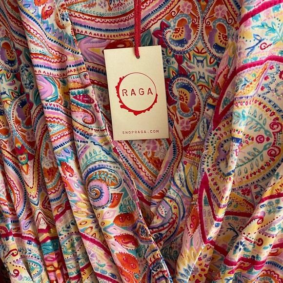 NWT Raga Multicolor Paisley Ruffle Hem Boho Maxi Dress with Pink Lace Accent - Picture 2 of 5